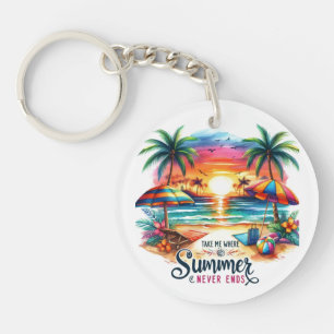 Sommer-Vibes-Pinselführung Strand Sonnenuntergang- Schlüsselanhänger