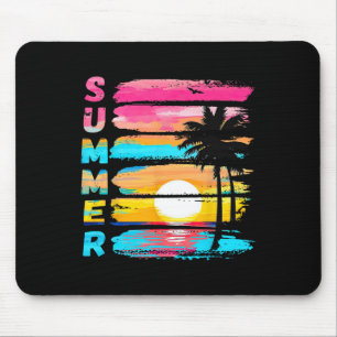 Sommer-Vibes Retro-Strand-Sonnenuntergang-Palmenba Mousepad