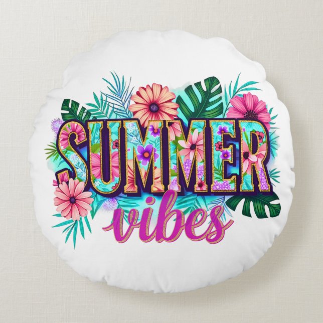 Sommer Vibes Rundes Kissen (Vorderseite)