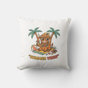 Sommer-Vibes Süße Highland-Kuh Strand-Urlaub-Shirt Kissen