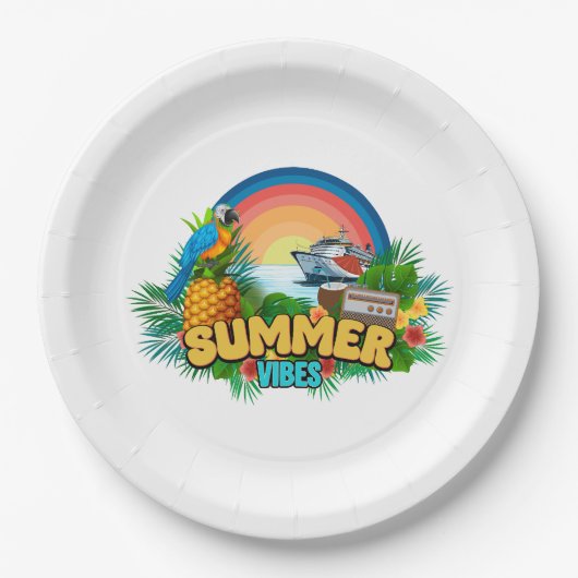 Sommer-Vibes-Urlaub-Strandparty Pappteller (Vorderseite)