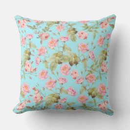 Sommer Viktorianische Vintage Rose Muster auf Aqua Kissen