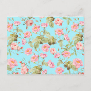 Sommer Viktorianische Vintage Rose Muster auf Aqua Postkarte