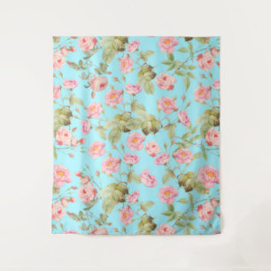 Sommer Viktorianische Vintage Rose Muster auf Aqua Wandteppich