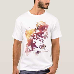Sommer-Vintages Mädchen und Blumen T-Shirt