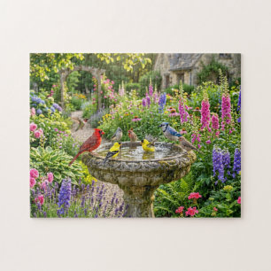 Sommer-Vogelbad-Garten Puzzle