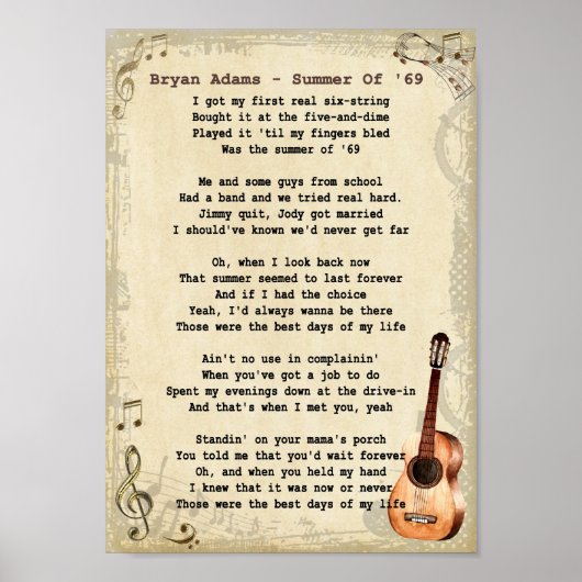 Sommer von 69 Song Lyric Vintage Mauer Print Poster (Vorne)