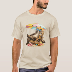 Sommer-Waschbär-Eiskaffee-Strandstuhl-Urlaub T-Shirt
