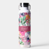 Sommer-Wasserfarbe-Blumen-Monogramm-Name Trinkflasche (Vorne)
