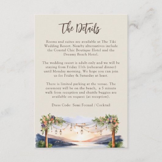 Sommer-Wasserfarbe Strand Hochzeitdetails QR-Code Begleitkarte (Vorderseite)