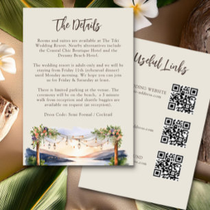 Sommer-Wasserfarbe Strand Hochzeitdetails QR-Code Begleitkarte