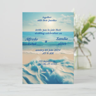 Sommer-Wasserfarbe Strand Ozean blau Hochzeit  Einladung