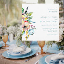 Sommer-Wasserfarben-Blumen-Türkis-Quadrat-Hochzeit