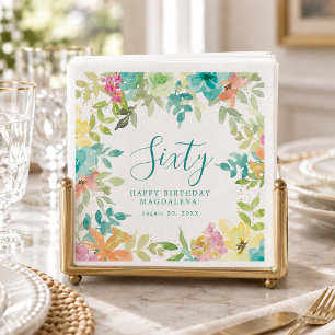 Sommer-Wasserfarben-Blumenstrauß zum 60. Geburtsta Serviette