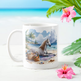 Sommer Wasserfarbenpferd am Strand Kaffeetasse