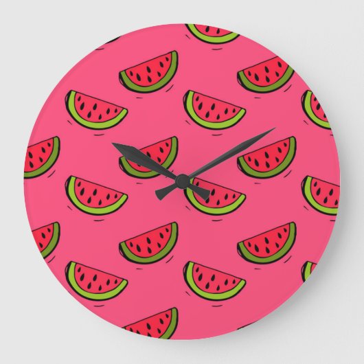 Sommer-Wassermelone auf rosa Muster Große Wanduhr (Vorderseite)