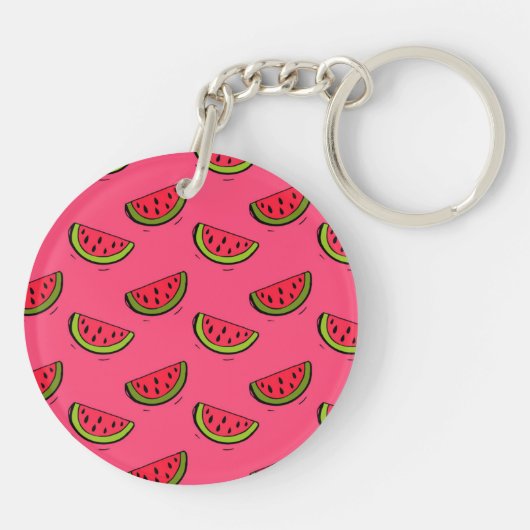 Sommer-Wassermelone auf rosa Muster Schlüsselanhänger (Rückseite)