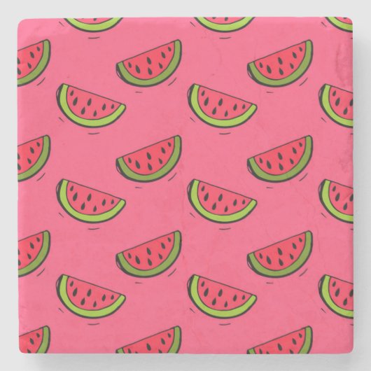 Sommer-Wassermelone auf rosa Muster Steinuntersetzer (Vorderseite)