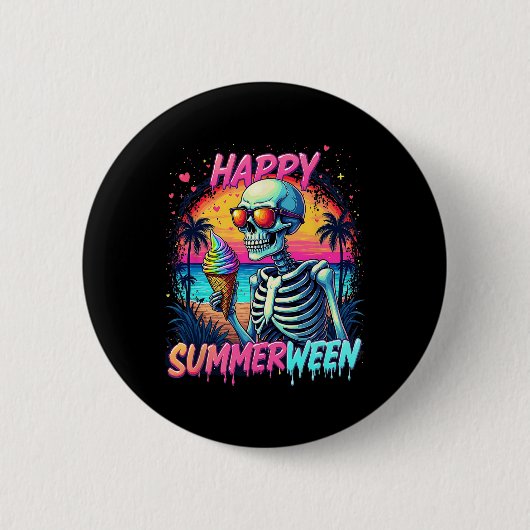 Sommer Wassermelone Jack-o-lantern Frohes Summerwe Button (Vorderseite)
