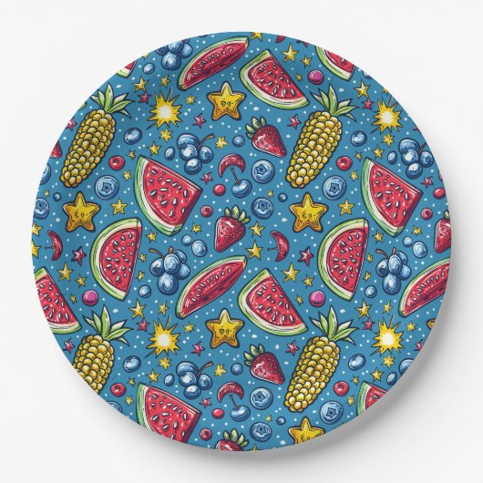 Sommer Wassermelone Mais und Obst   Pappteller (Vorderseite)