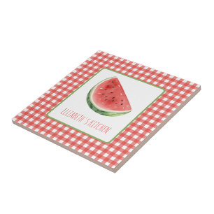 Sommer-Wassermelone und rotes Gingham-Karo Fliese