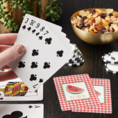 Sommer-Wassermelone und rotes Gingham-Karo Spielkarten (In Situ)
