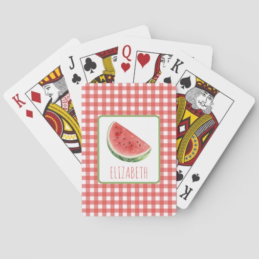 Sommer-Wassermelone und rotes Gingham-Karo Spielkarten (Rückseite)