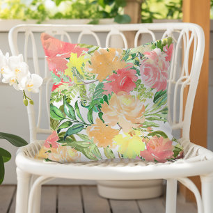 Sommer-Watercolor-Botanical-Pfirsich-Korallen-Gelb Kissen