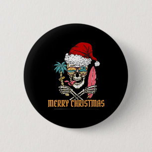 Sommer-Weihnachts-Skelett -- Coole Strand-Surf-Sa Button
