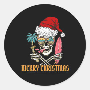 Sommer-Weihnachts-Skelett -- Coole Strand-Surf-Sa Runder Aufkleber