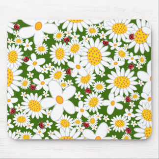 Sommer-weiße Gänseblümchen und wunderliche rote Mousepad