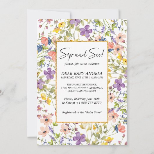 Sommer Wildblume Wiese Sip und sehen Einladung (Vorderseite)