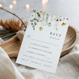Sommer-Wildblumen-Hochzeitsmenü-Wahl RSVP-Karte RSVP Karte