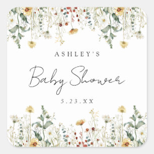 Sommer-Wildblumenfeld-Baby-Party Quadratischer Aufkleber