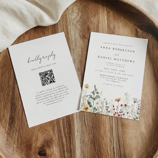 Sommer-Wildblumenfeld-QR-Code-Hochzeitseinladung Einladung