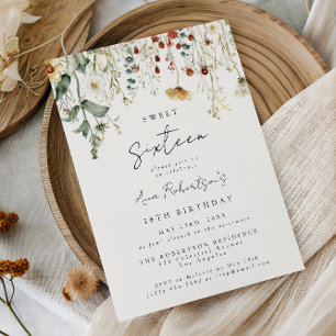 Sommer-Wildblumenfeld-Süße-16-Geburtstagsfeier Einladung