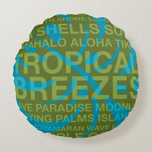 Sommer Worte tropisch und Monstera Leaf reversible Rundes Kissen