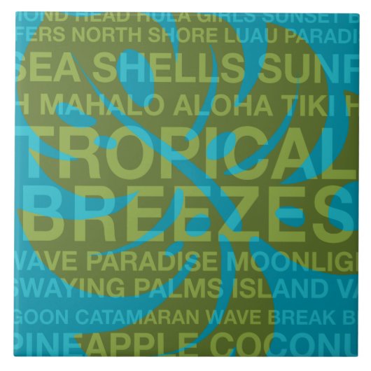 Sommer Worte tropisch und Monstera Leaf Tiles Fliese (Vorderseite)