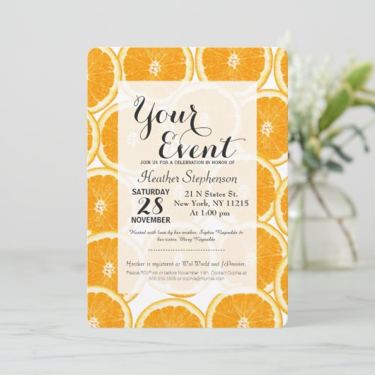 Sommer-Zitrusfrucht-Orangen-Scheiben Einladung (Stehend Vorderseite)