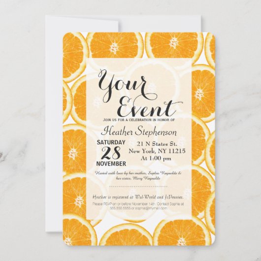 Sommer-Zitrusfrucht-Orangen-Scheiben Einladung (Vorderseite)