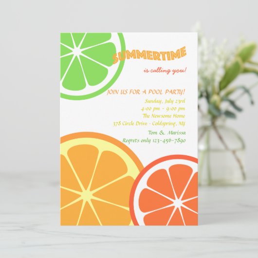 Sommer-Zitrusfrucht schneidet Einladung (Stehend Vorderseite)