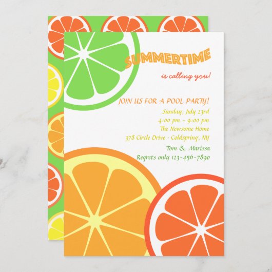 Sommer-Zitrusfrucht schneidet Einladung (Vorne/Hinten)