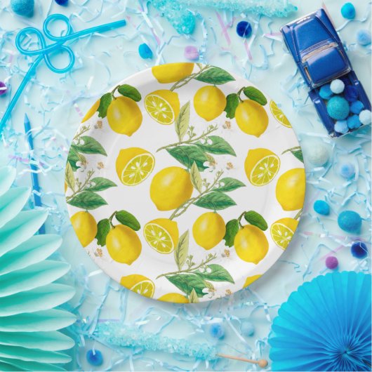 Sommer, Zitrusfrüchte, mediterraner Blumenstil, Zi Pappteller (Party)