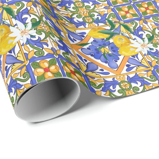 Sommer,Zitrusfrüchte,sizilianischer,mediterraner S Geschenkpapier (Rolleneckpunkt)