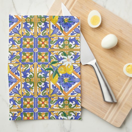 Sommer,Zitrusfrüchte,sizilianischer,mediterraner S Geschirrtuch (Viertel Falte)