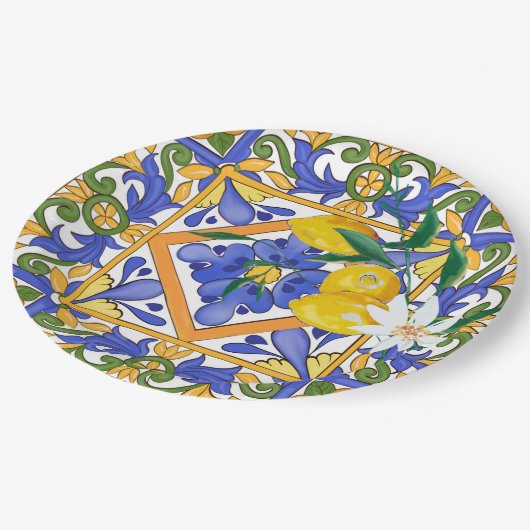 Sommer,Zitrusfrüchte,sizilianischer,mediterraner S Pappteller (Schrägansicht)