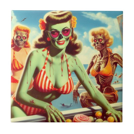 Sommer-Zombie-Pin-up Fliese (Vorderseite)