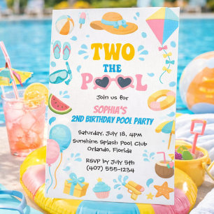 Sommer Zwei Zur Poolparty Mädchen 2. Geburtstag Einladung