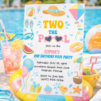 Sommer Zwei Zur Poolparty Mädchen 2. Geburtstag Einladung