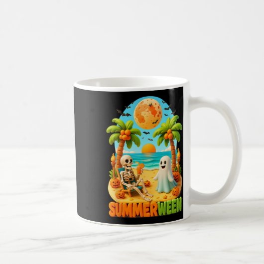 Sommer zwischen Skeleton Ghost Beach Palm Hallowee Kaffeetasse (Rechts)